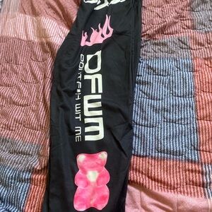 Black Graphic Sweatpants with Pink Accents